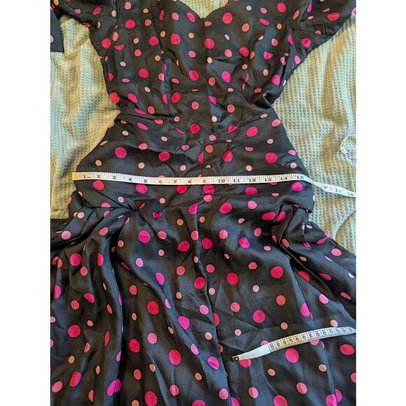 Vintage 50s Handmade Women's Small 100% Silk Black Pink Party Midi Dress Evening - Picture 13 of 14